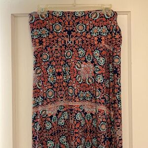 Lily White Navy Floral Maxi Skirt with Coral and Aqua Pattern